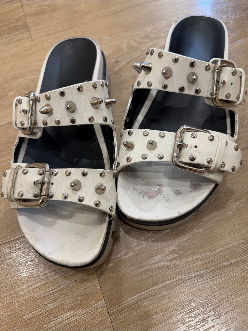 RED Valentino White Studded Double-Buckle Slide Sandals